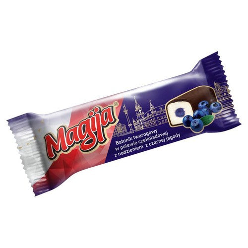 Batonik twarogowy w polewie czekoladowej z nadzieniem z czarnej jagody Magija 40 g